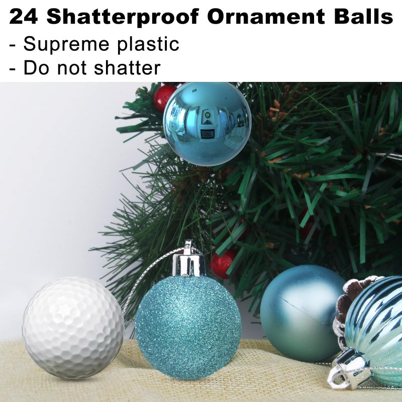 GameXcel Baby Blue 1.6" Small Christmas Balls Christmas Tree Decoration Ornaments Shatterproof Hanging Balls for Birthday Halloween Holiday Wedding Decorations Set of 24pcs - Image 3